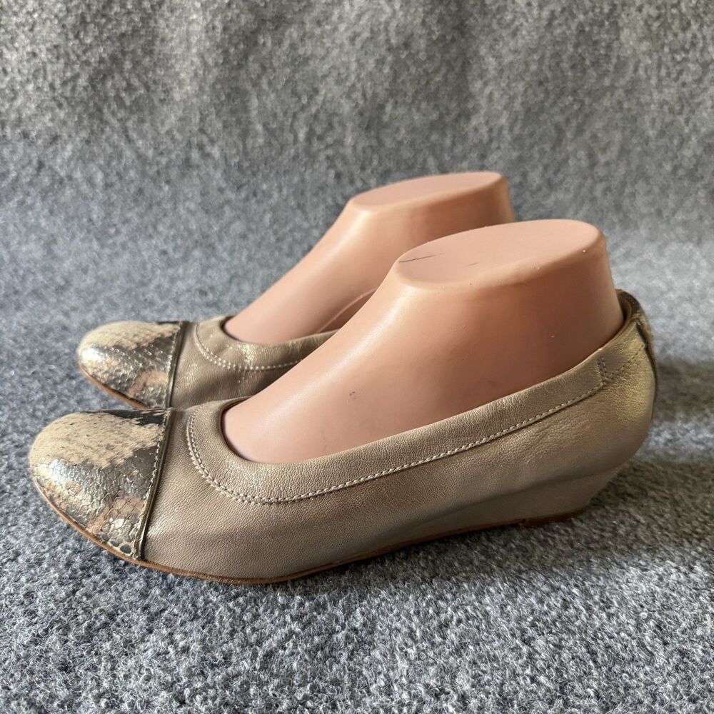 AGL Attilio Giusti Leombruni Snake Print Cap Toe Flats Beige Brown 38.5 M